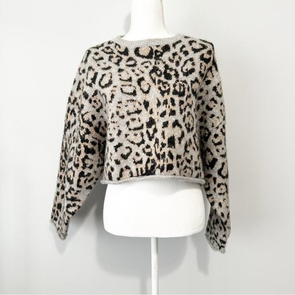 Zara cropped leopard print sweater size large wool crew neck mobwife - Picture 1 of 9